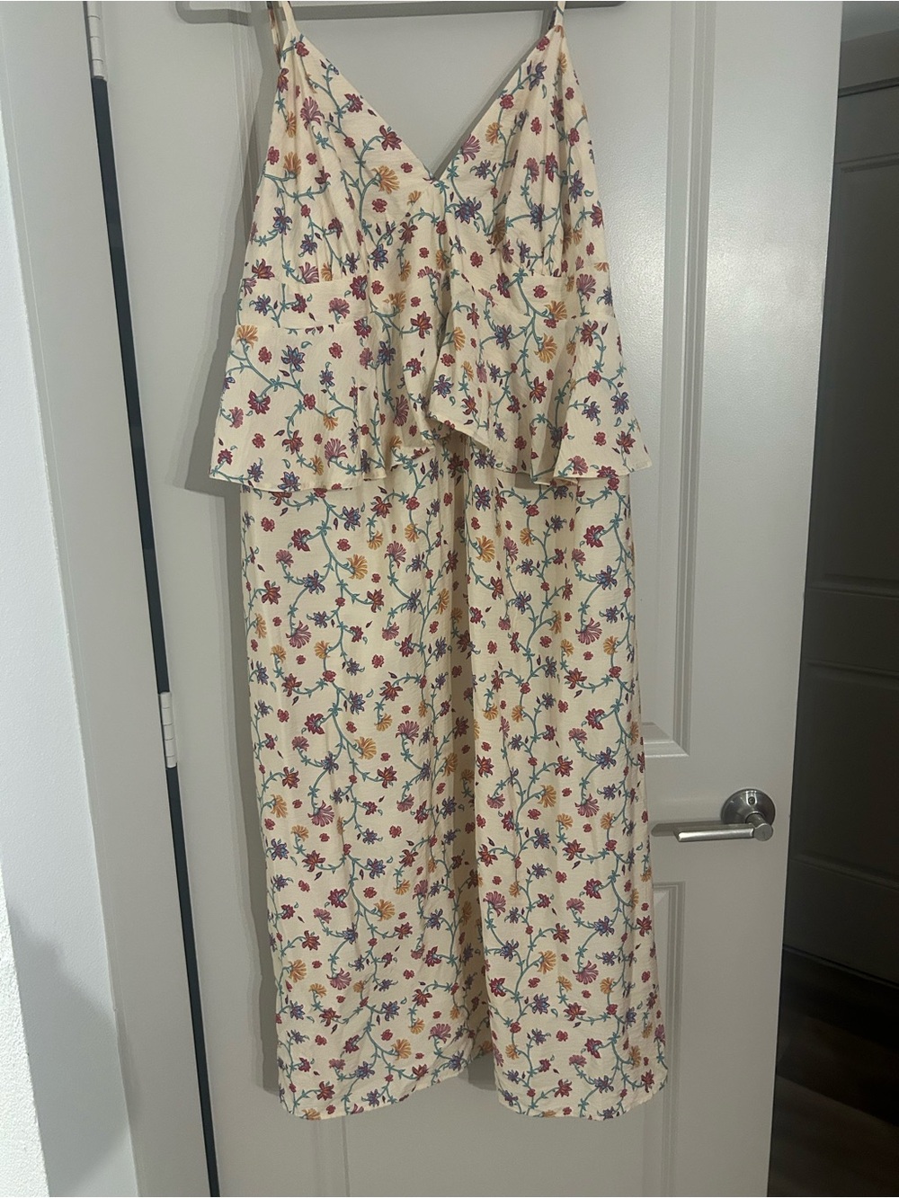 Cream Floral Maxi Dress with Ruffled Bodice